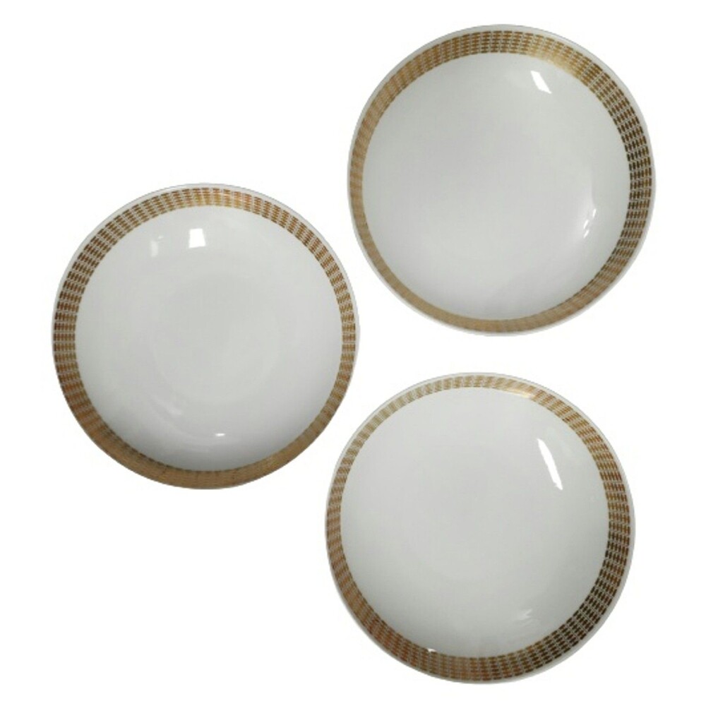 Vintage Royal Tettau Germany Set 3 Salad Bowls White Gold Rim 8.25" 1950s MCM